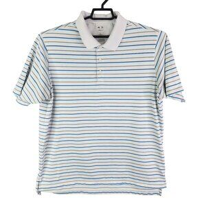 Mens White Adidas Blue Striped Climalite Polo Shirt Short Sleeve Size XL